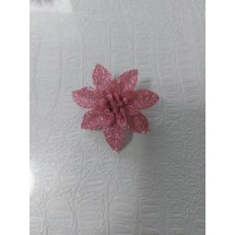 Новогодние украшения с блестками 6 см "Пуансетия",цв розовый, цена за 1 шт